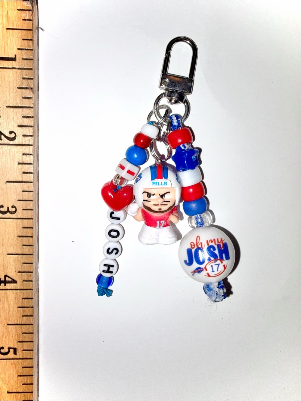 4” Handmade Buffalo Bills ‘OM Josh’ key Chain w Josh Allen Teenymate